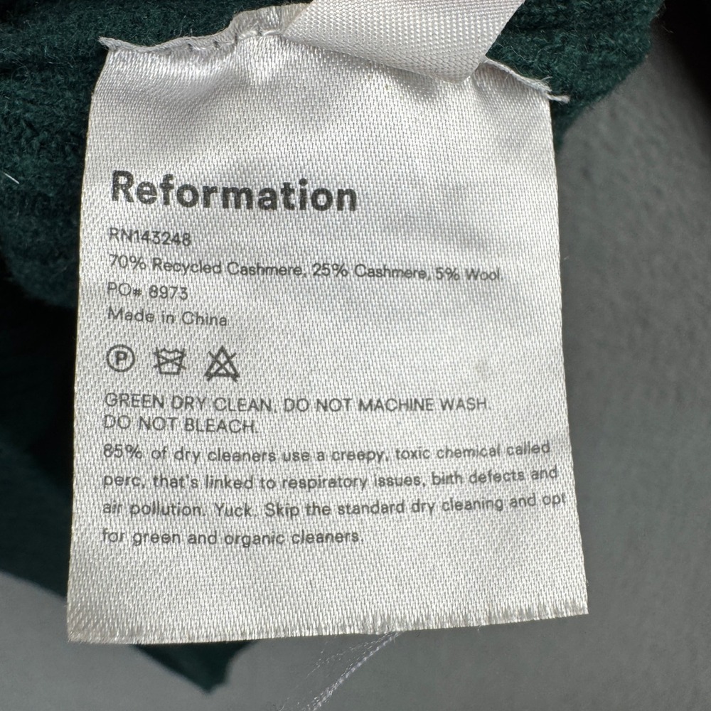 Reformation Gellar Top Emerald Green Cashmere Wool Ribbed Square Neck Sweater XS - Picture 6 of 8